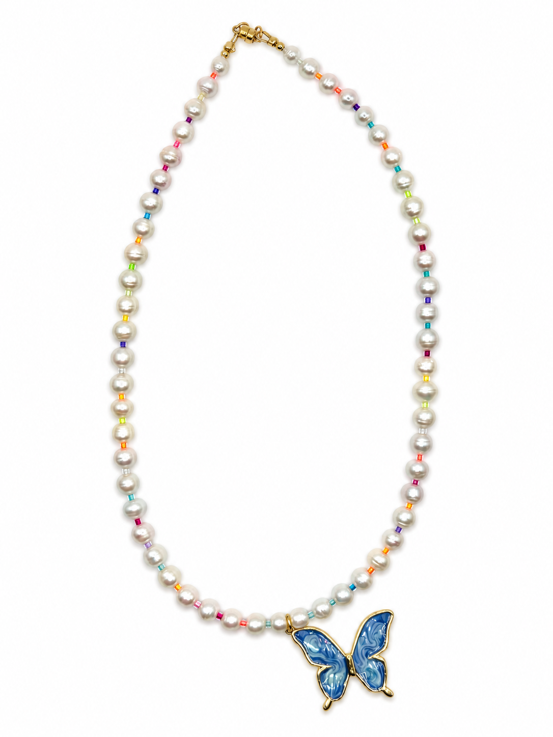 The Flutter - Freshwater Pearl & Glass Butterfly Necklace