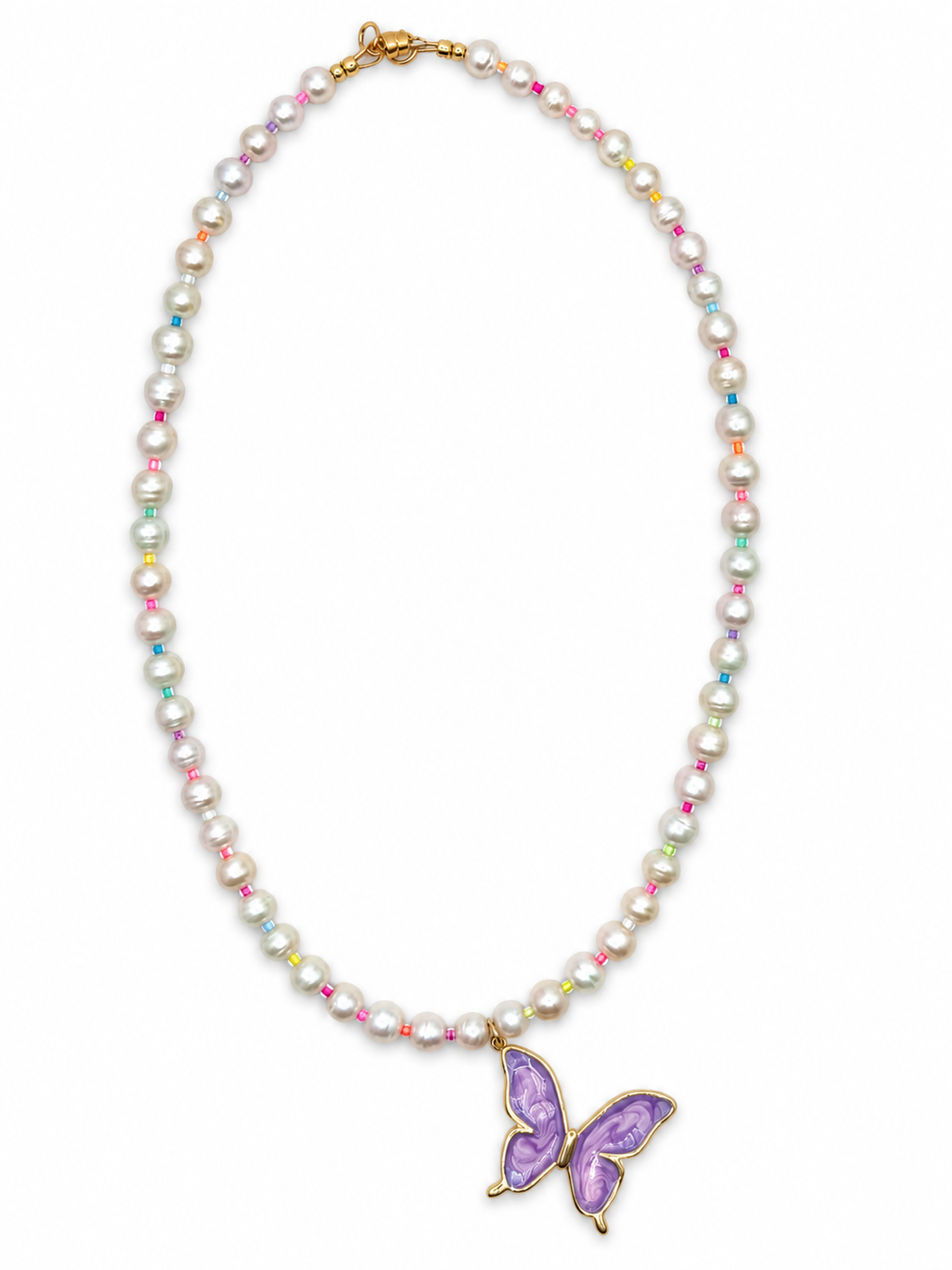 The Flutter - Freshwater Pearl & Glass Butterfly Necklace