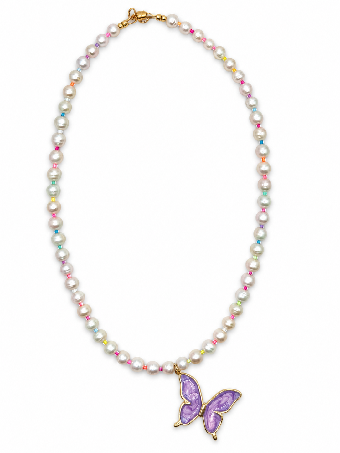 The Flutter - Freshwater Pearl & Glass Butterfly Necklace