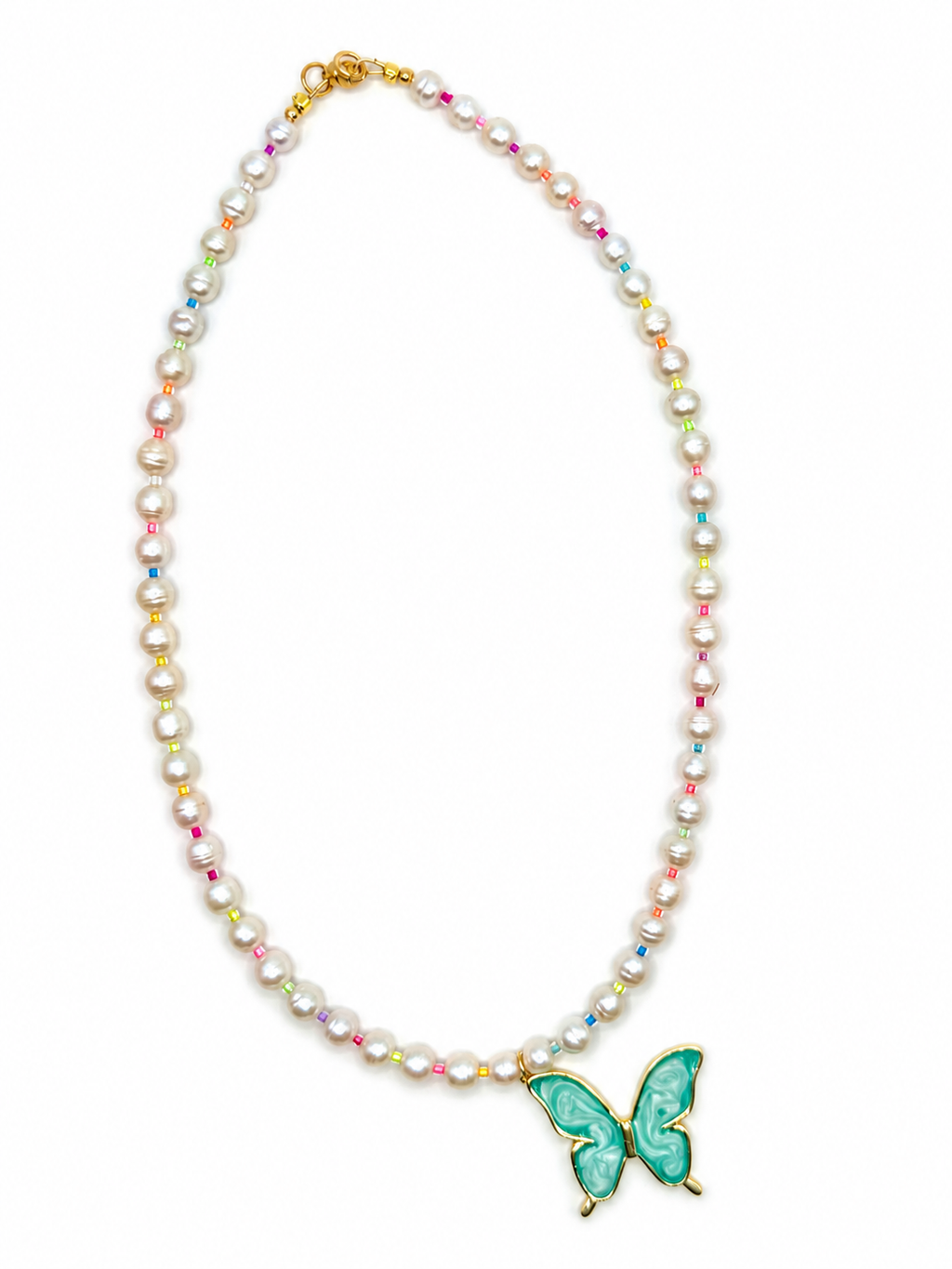 The Flutter - Freshwater Pearl & Glass Butterfly Necklace