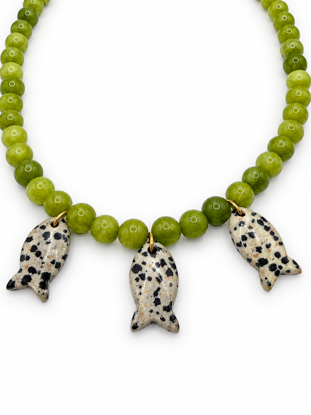 Dalmatian Jasper Green Jade hand beaded necklace