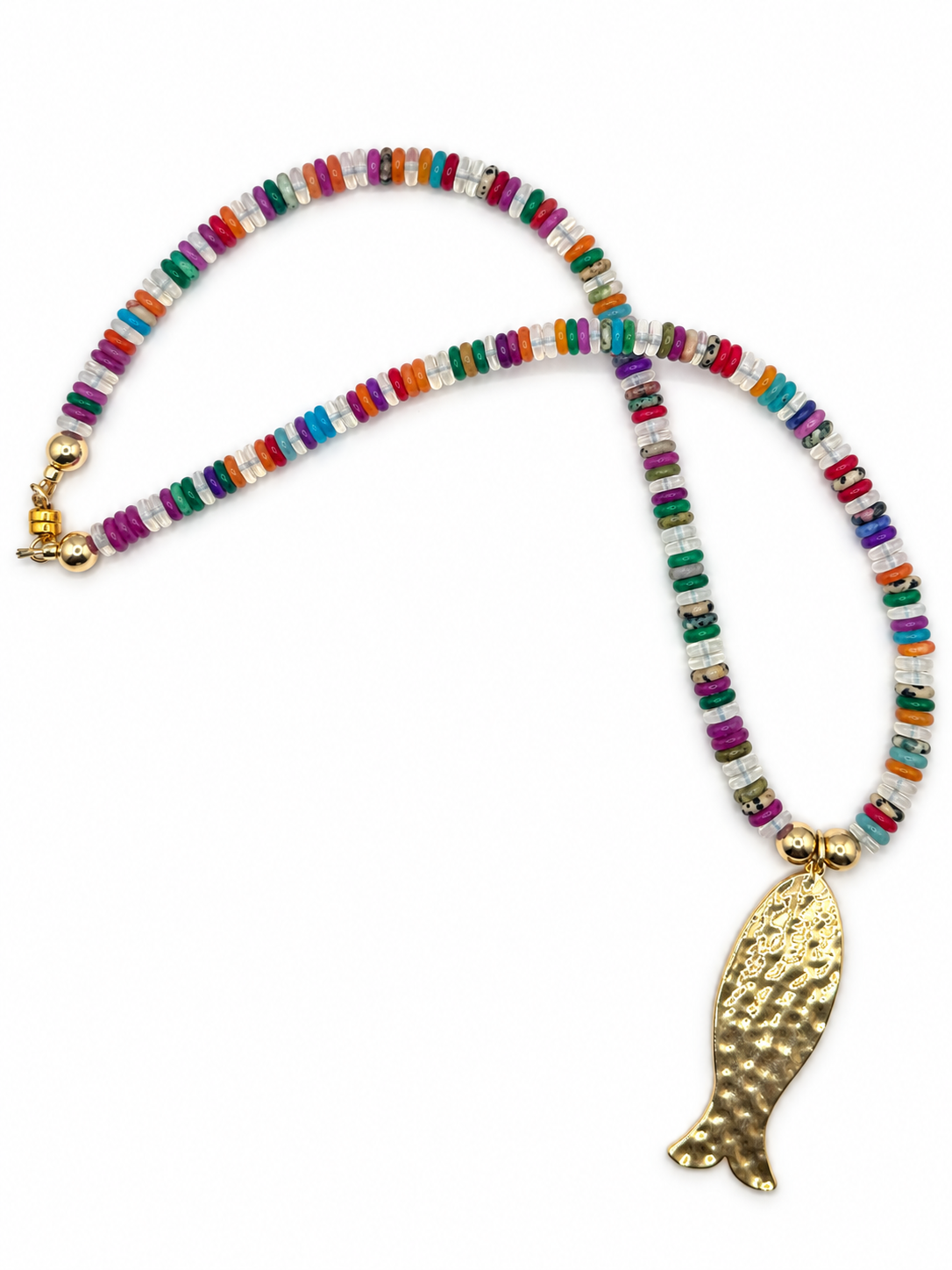 The Portofino Semi-Precious Jade & Opalite Fish Necklace