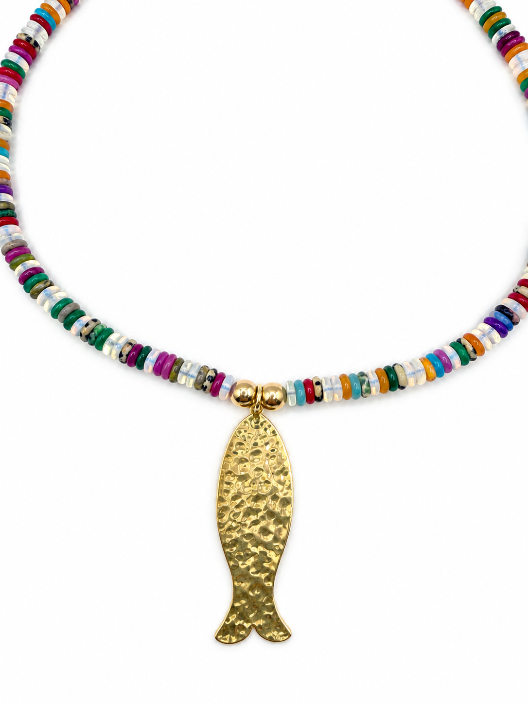 The Portofino Semi-Precious Jade & Opalite Fish Necklace