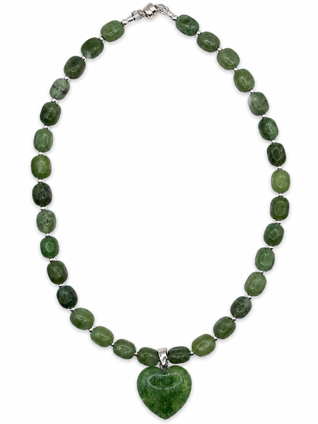 The Evermore Necklace - Semi-Precious Jade Pebble & Heart Pendant Necklace