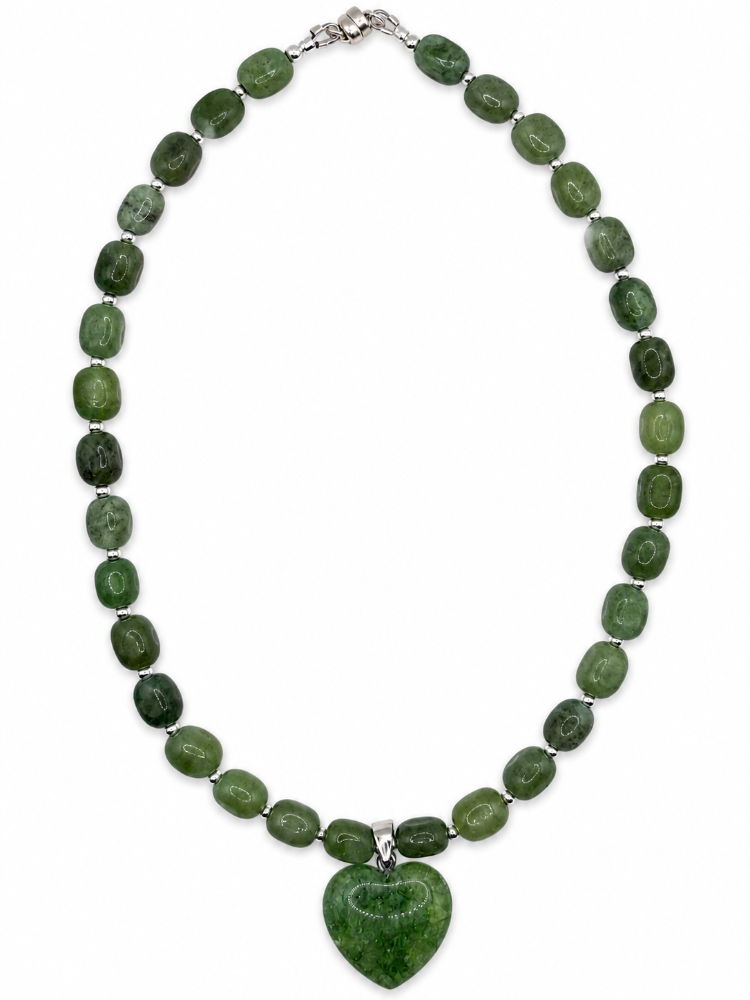 The Evermore Necklace - Semi-Precious Jade Pebble & Heart Pendant Necklace