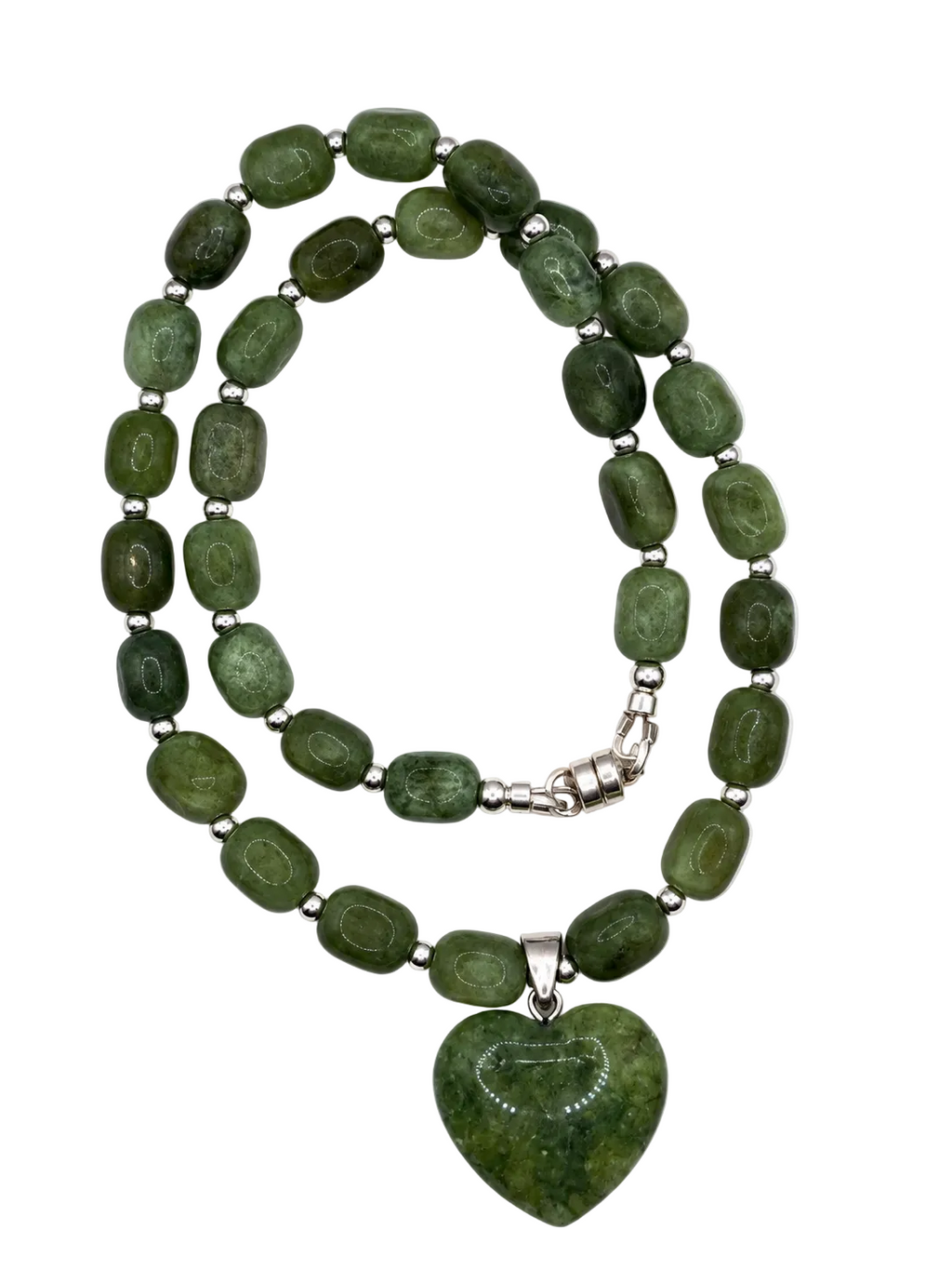 The Evermore Necklace - Semi-Precious Jade Pebble & Heart Pendant Necklace