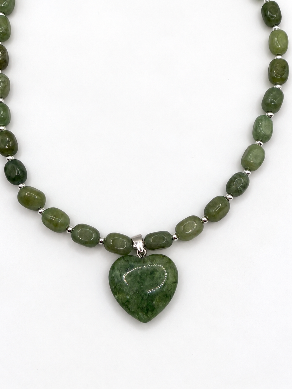 The Evermore Necklace - Semi-Precious Jade Pebble & Heart Pendant Necklace
