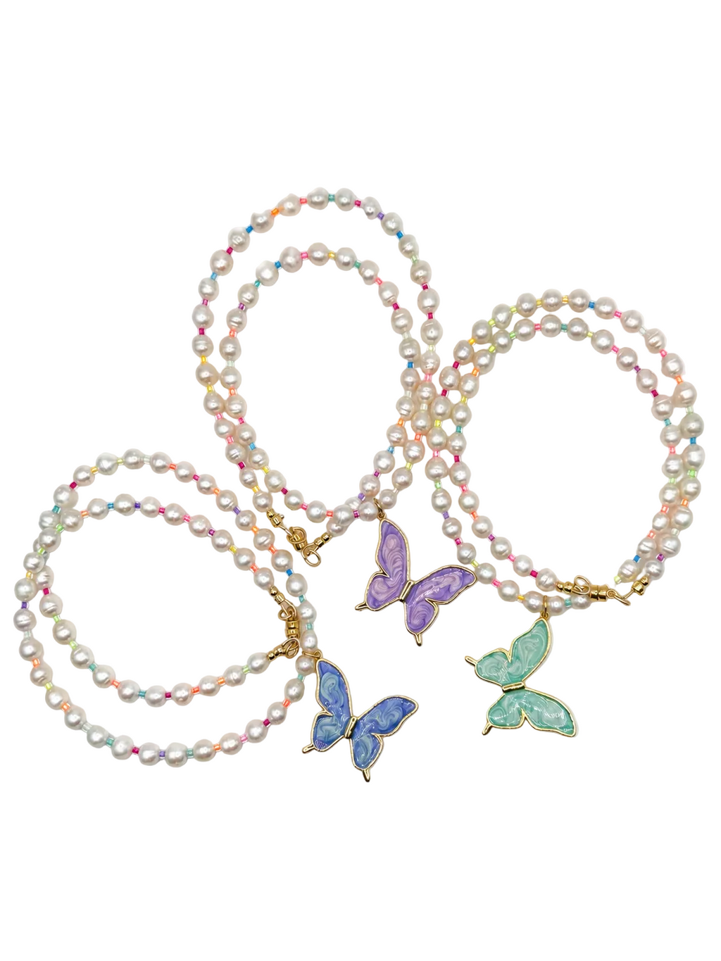 The Flutter - Freshwater Pearl & Glass Butterfly Necklace