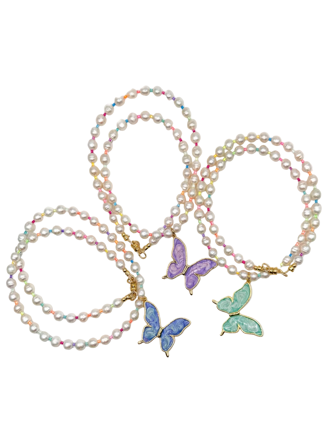 The Flutter - Freshwater Pearl & Glass Butterfly Necklace