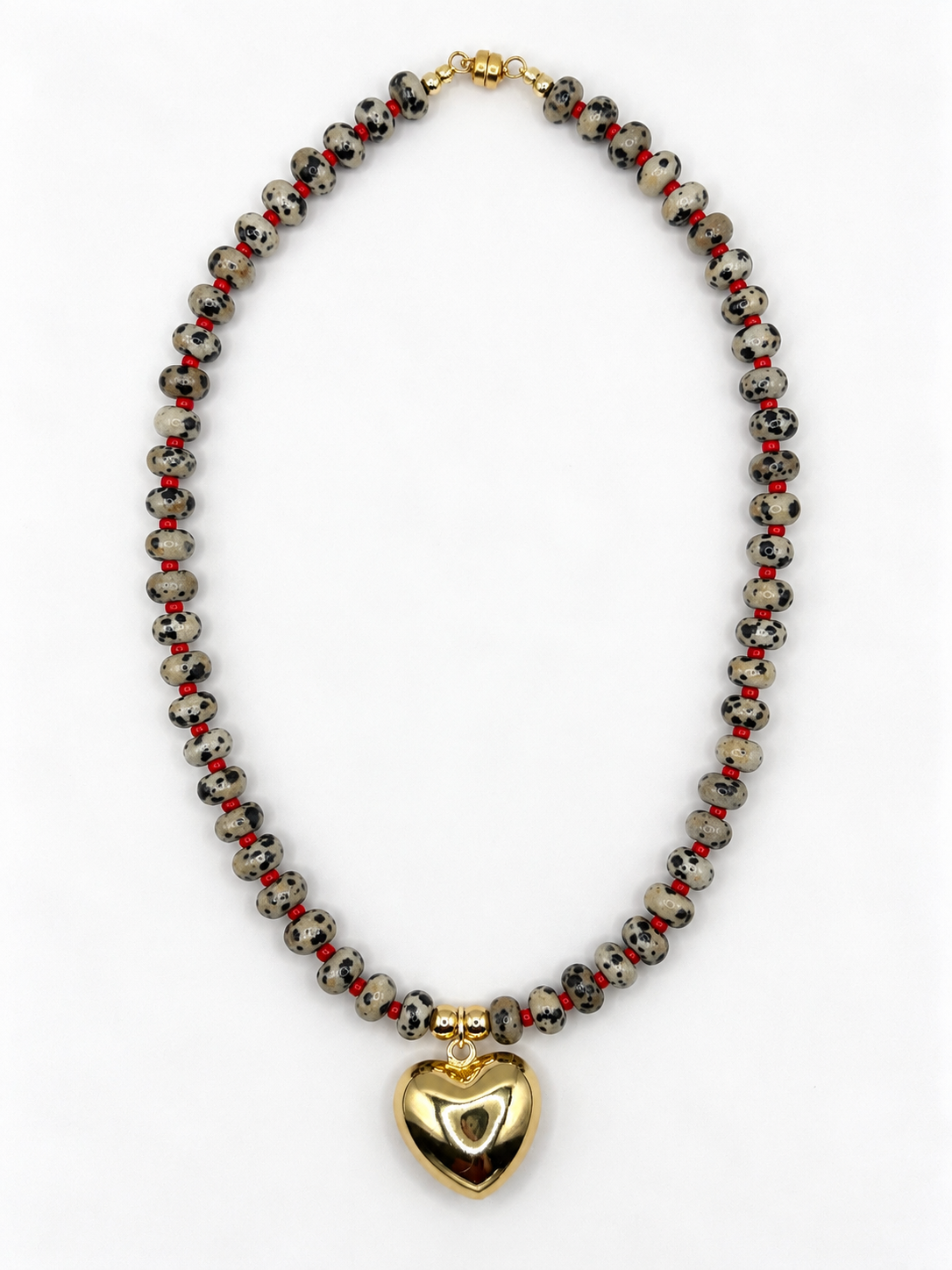Spotted in Love - Semi-Precious Dalmatian Jasper Heart Necklace