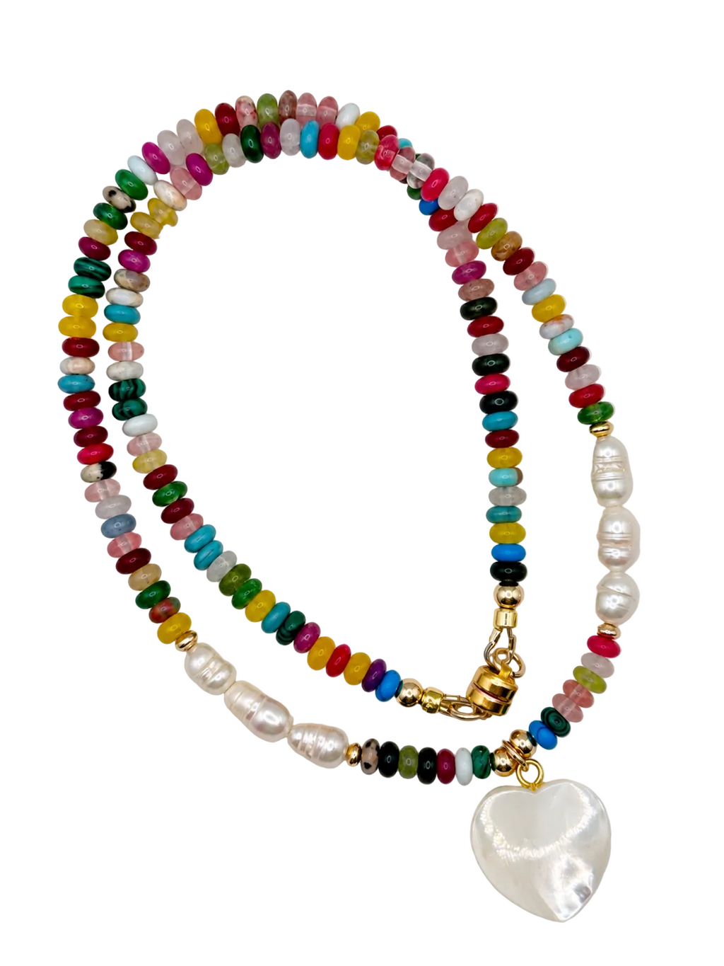 Dainty & Darling - Mixed Rondelle, Freshwater Pearl & Mother-of-Pearl Heart Necklace
