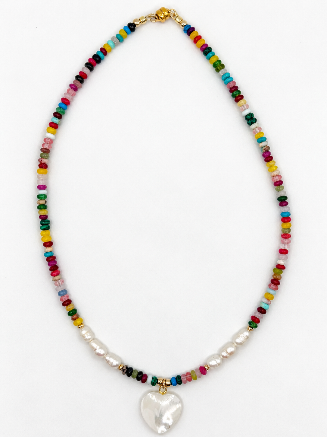 Dainty & Darling - Mixed Rondelle, Freshwater Pearl & Mother-of-Pearl Heart Necklace