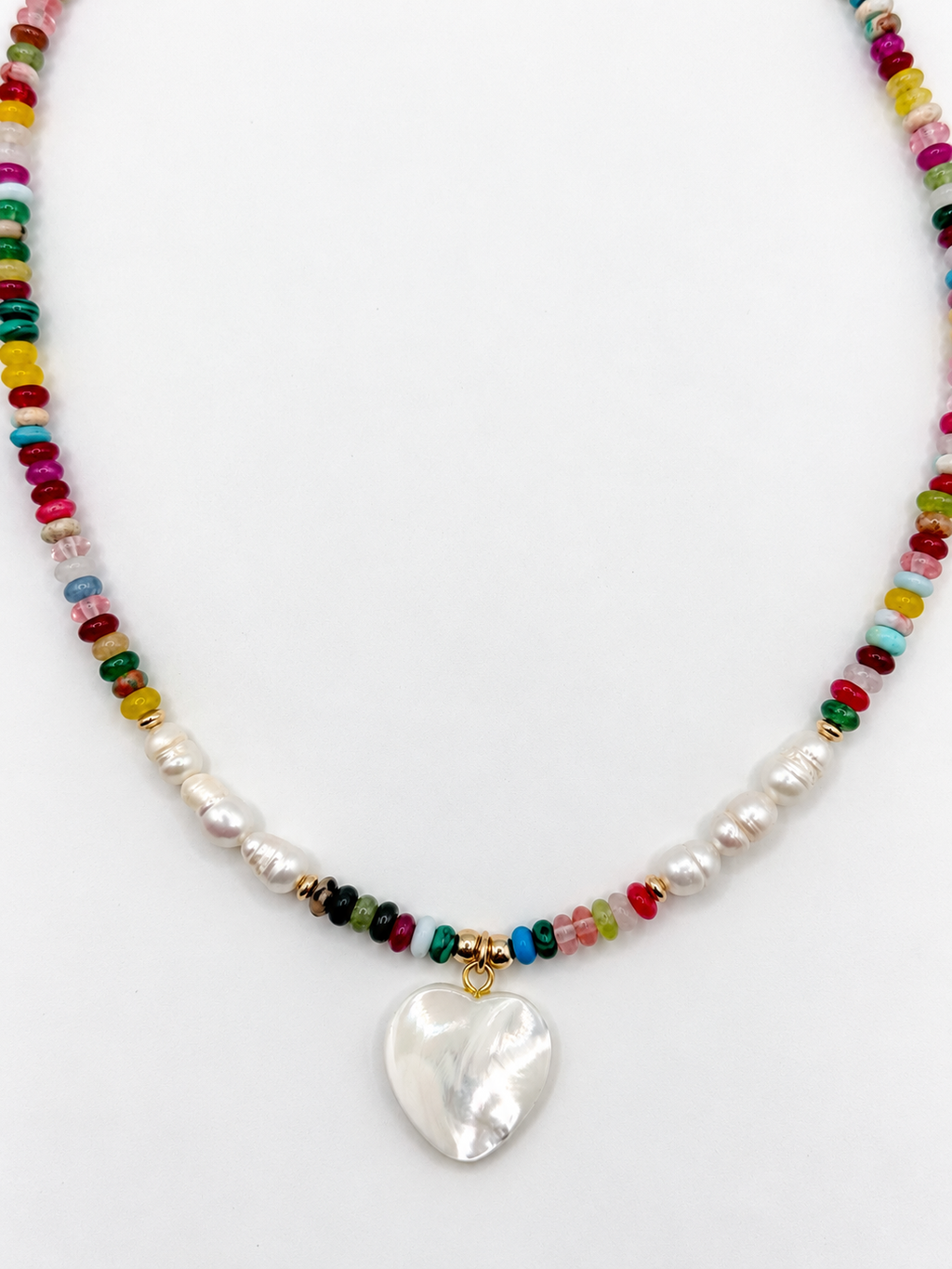 Dainty & Darling - Mixed Rondelle, Freshwater Pearl & Mother-of-Pearl Heart Necklace